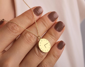 14K Gold Custom Time Necklace | Personalized Clock Pendant | Engraved Birthdate Keepsake Jewelry | Newborn Gift for Mom, Family,and Friends