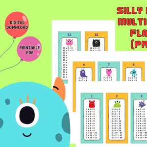 Flashcards de multiplications de monstres stupides à imprimer