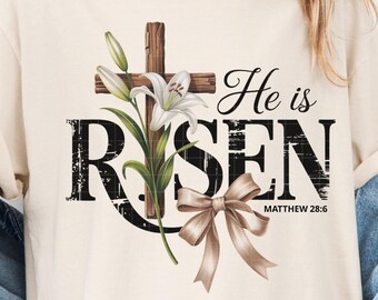 He is Risen PNG: Retro Boho Easter Cross (Digital Download)
