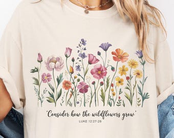 Consider The Wildflowers Christian PNG, Watercolor Aesthetic Christian png, Wildflower Bible Verse PNG, Floral Christian png,Bible Verse png