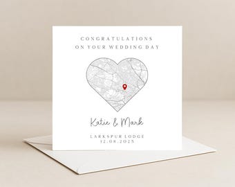 Personalized Wedding Map Card, Custom Location Keepsake