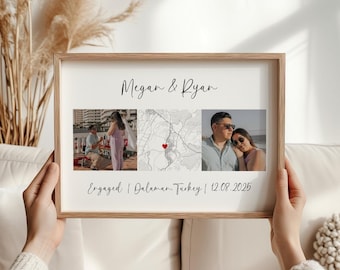 Personalized Engagement Map & Photo Print, Custom Where We Got Engaged Map , Couple Gift, Engagement Present, Anniversary Wall Art