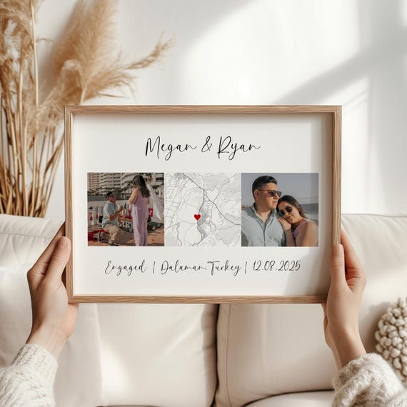 Personalized Engagement Map & Photo Print, Custom Where We Got Engaged Map , Couple Gift, Engagement Present, Anniversary Wall Art