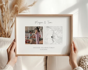 Mapa fotográfico personalizado para compromiso, regalo para parejas.