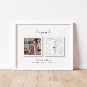 Personalised Engagement Map and Photo Print, Custom Proposal Location Gift, Engagement Keepsake, Couple Wall Art