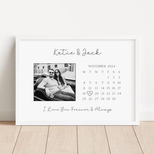 Personalized Photo Calendar Print, Anniversary Gift, Custom Date Wall Art