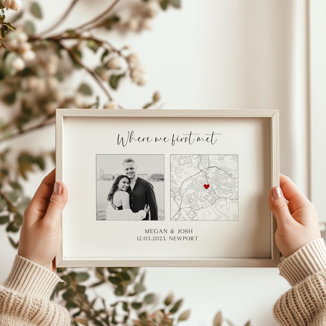 Custom Where We Met Map Print, Anniversary, Engagement, Valentine's Day ...