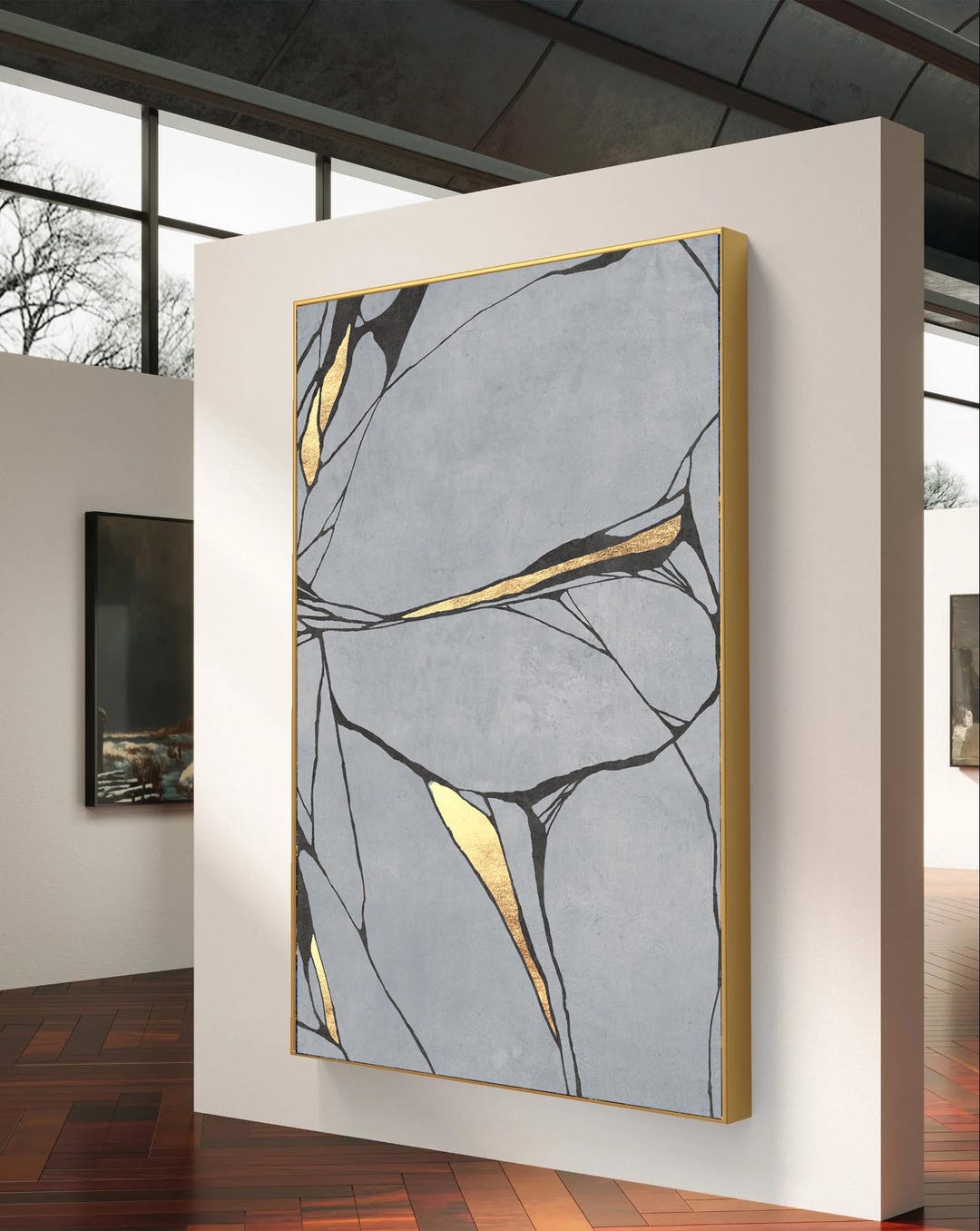 Textured Gold and Grey Abstract Wall Art ,modern Metallic Canvas Print ...