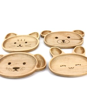 Wooden Personalization Child Plate, Kids Plate, Kids Snack Dish, Baby First Plate, Animal Face Plate, image 9