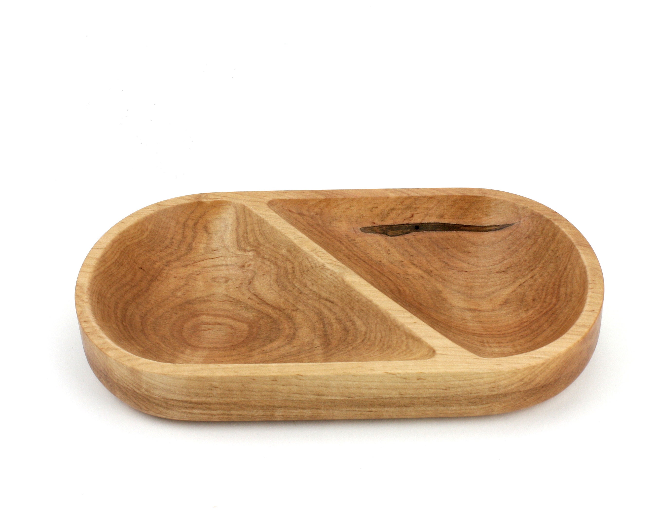 Wood Divided Bowl, Small Wood Bowl, Wood Candy Dish , Nut Bowl, Snack Bowl