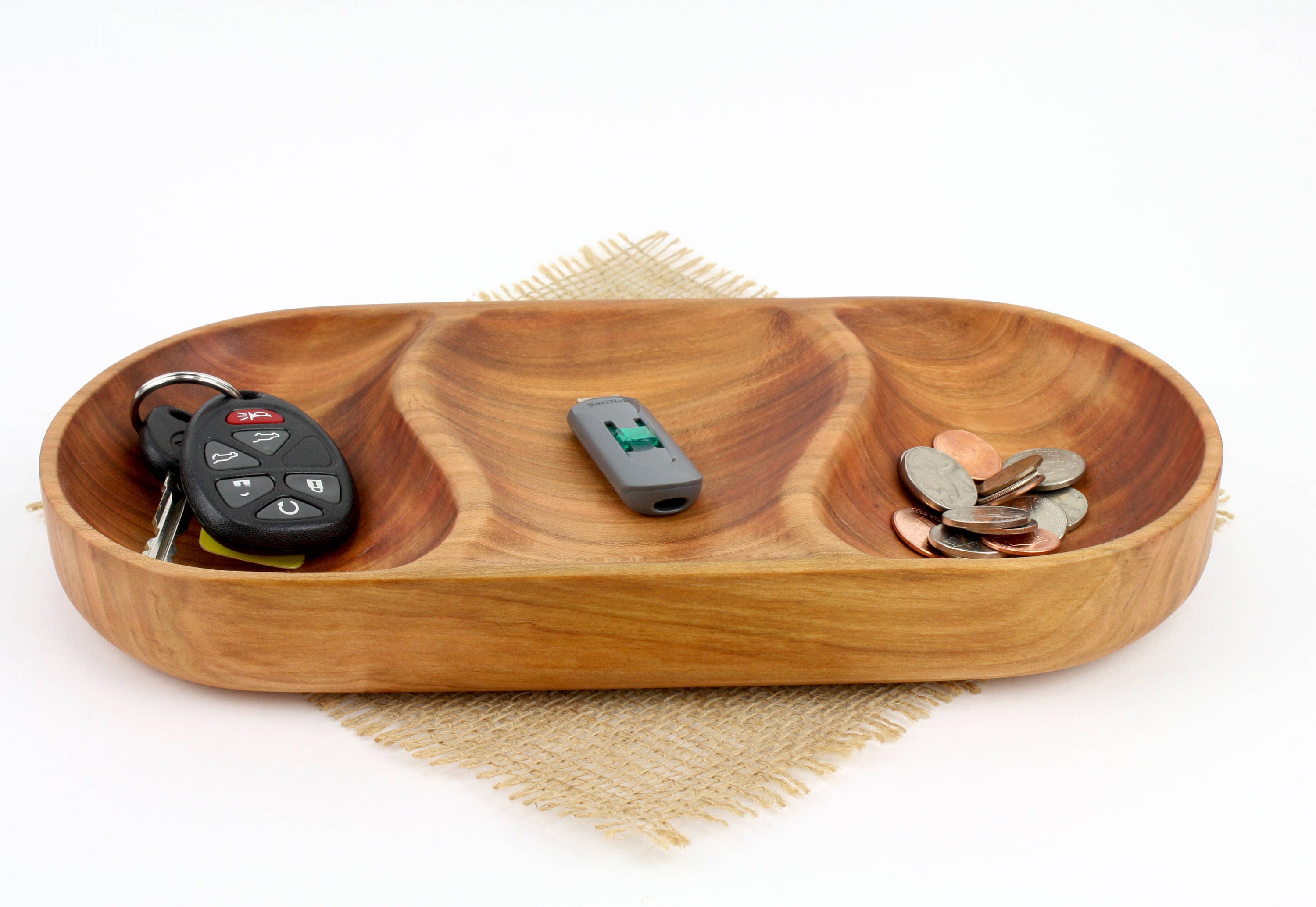 Three Section Bowl, Wood Divided Bowl, Wooden Catch All Tray, Trinket