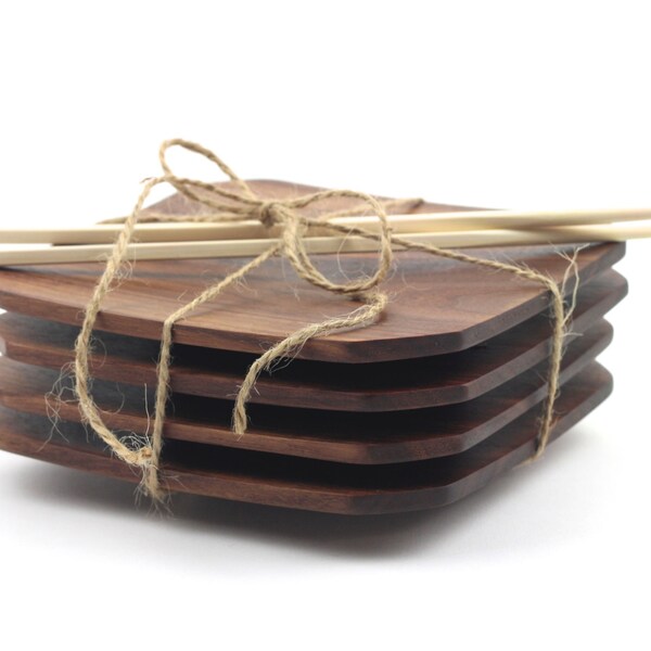 Appetizer Dessert Sushi Square Plates, Set of Four Plates