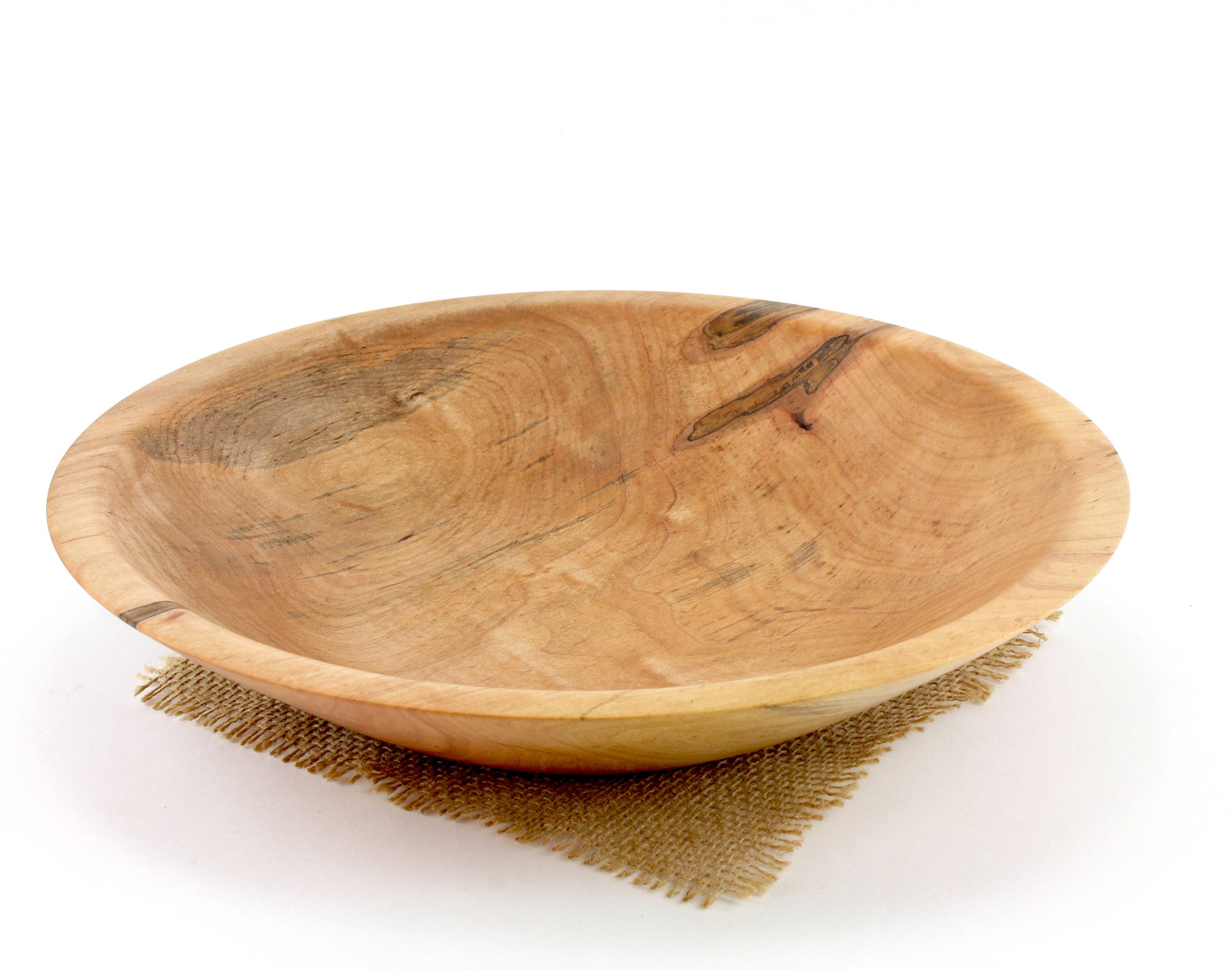 Wooden 12” Shallow Ambrosia Maple Salad Bowl, Pasta Dish, Decorative