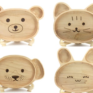 Wooden Personalization Child Plate, Kids Plate, Kids Snack Dish, Baby First Plate, Animal Face Plate,