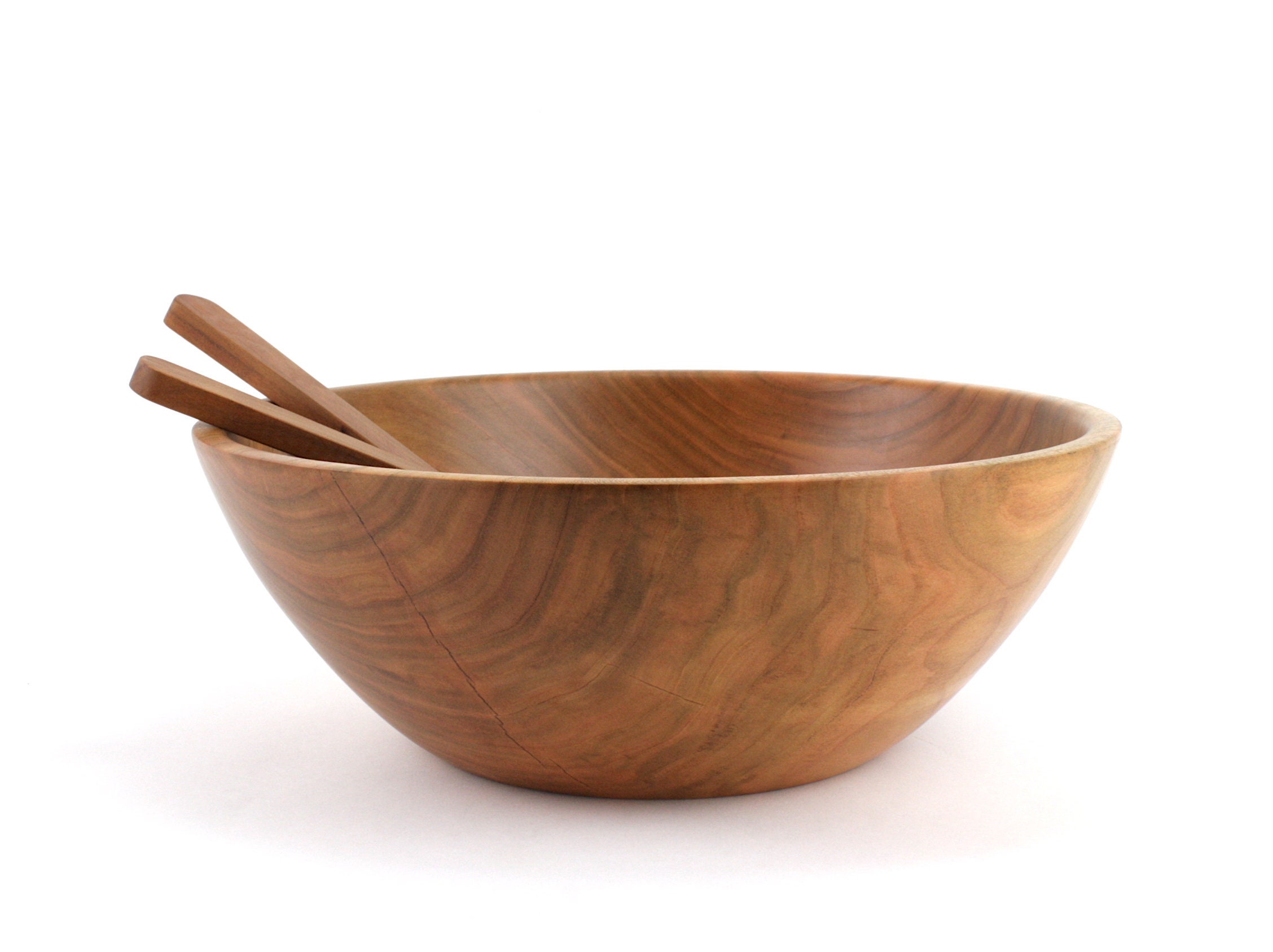 12 Cherry Salad Bowl w/ Utensil Set, Wooden Fruit Bowl, Wood Cherry