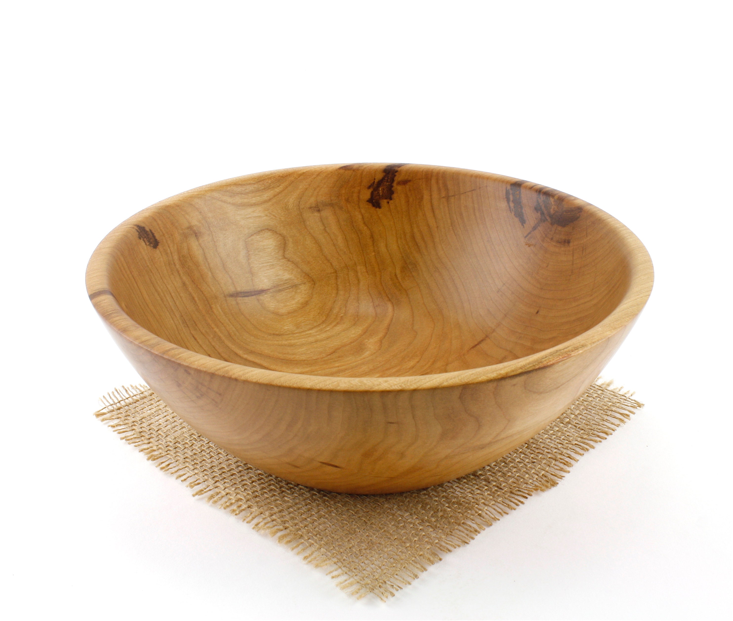 Cherry Salad Bowl, 10 1/2” Wooden Fruit Bowl, Wood Cherry Popcorn Bowl