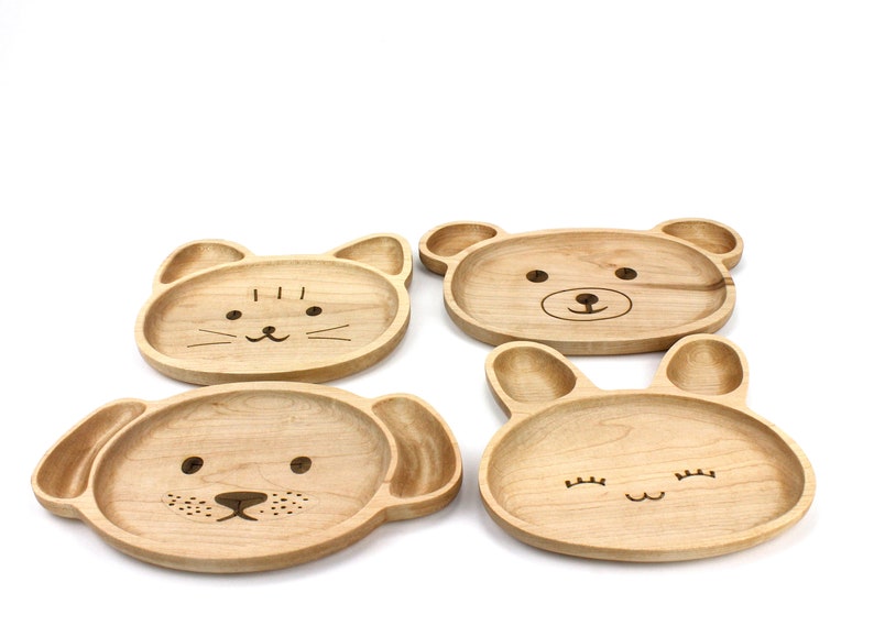 Wooden Personalization Child Plate, Kids Plate, Kids Snack Dish, Baby First Plate, Animal Face Plate, image 9