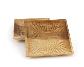 Set of 2 Wooden Elm Square Bowls | Candy Dish | Nut Bowl | Wood Serving Set | |Catch All Tray | Jewelry Bowl