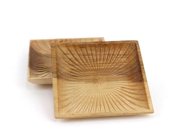 Set of 2 Wooden Elm Square Bowls | Candy Dish | Nut Bowl | Wood Serving Set | |Catch All Tray | Jewelry Bowl