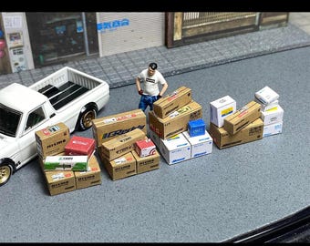 1/64 Scale Car Parts Box Pile: Miniature Diorama Accessory