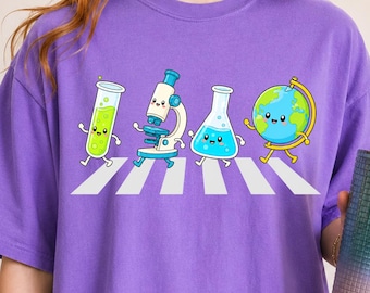 Kawaii Science Teacher Graphic T-Shirt, Cute STEM Crosswalk Cotton Tee