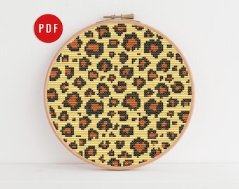 Leopard Print Cross Stitch Pattern – Modern Animal Embroidery PDF Instant Download