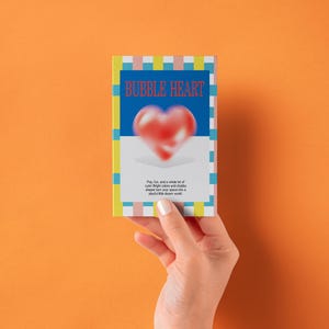 Arte de parede em formato de coração com bolhas retrô kawaii – pôster colorido de arte pop para impressão, cartão postal, decoração de parede (DOWNLOAD DIGITAL)