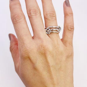 Handmade Sterling Silver Linked Ring Trio: Minimalist Stackable Band Set (1.6mm Dainty Style)