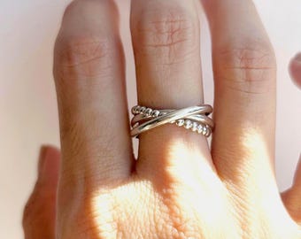 Sterling Silber Interlocking Kreuz Spinner Ring Set, Dreieinigkeitsring, handgefertigt in den USA