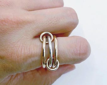 Two-Tone Connected Rings: 14KGF Gold, Sterling Silver Stacking Band