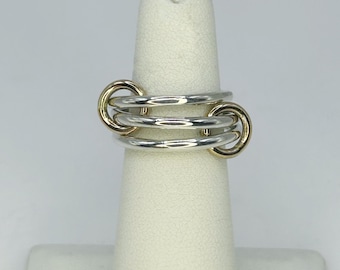 Two-Tone Connected Rings: 14KGF Gold and Sterling Silver Stacking Ring