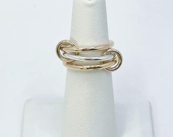 Two-Tone Connected Rings: 14KGF Gold, Sterling Silver Stacking Band