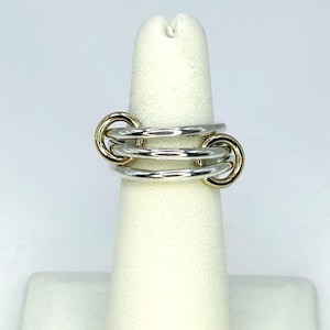 Bagues connectées bicolores : bague superposable en or 14 KGF et en argent sterling