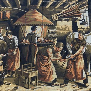 Vintage French Needlepoint Tapestry: Le Marechal Ferrand Wall Hanging Home Decor