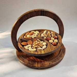 Opvouwbaar dienblad voor droog fruit Handgemaakte houten snack-serveermand Inklapbare keukenopberger Tafel middelpunt