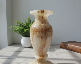 Vaso de mármore ônix artesanal de 20 cm x 8 cm, vaso de pedra natural para flores, elegante decoração para mesa e prateleira.