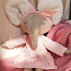 Handmade doll Stuffed Ellie the Elephant doll Fabric rag doll Baby shower gift Nursery decor Cute soft toy Customisable Cuddly plush toy