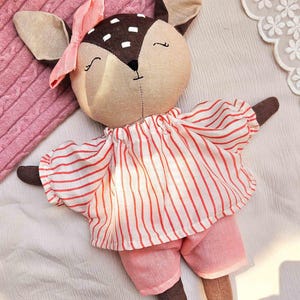 Handmade doll Stuffed Peachy Fawn doll Fabric rag doll Baby shower gift Nursery decor Cute soft toy Customisable Cuddly plush toy