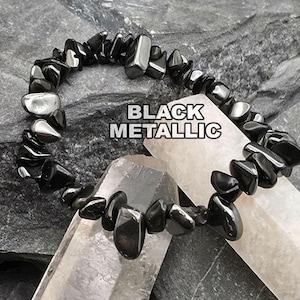 Goth Black/Silver metallic hematite and obsidian chip beaded bracelets, inspired by the music of Catherine Wheel