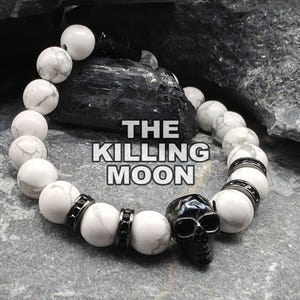 Bracciale con perline in stile gotico chic con teschio - Howlite bianca, sardonice nera - ispirato a Echo & The Bunnymen