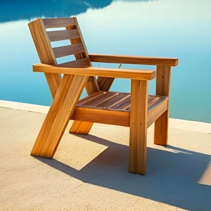 Wood Adirondack Chair | Patio Chair | Contemporary Outdoor Furniture | Modern Club Chair | Outdoor Armchair | Sunroom Furniture