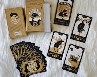 Baraja de Tarot Gato Negro y Dorado – Gato adorable, estilo RWS, edición estándar, ideal para principiantes.