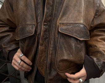 Vintage German Leather Bomber Jacket: 80s Aviator Style, Size L - Etsy