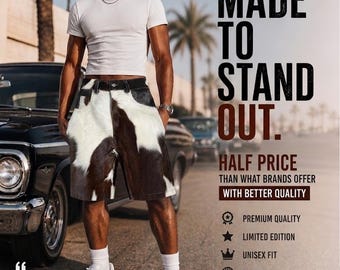 Handgjorda rustika westernshorts i kohud med hår