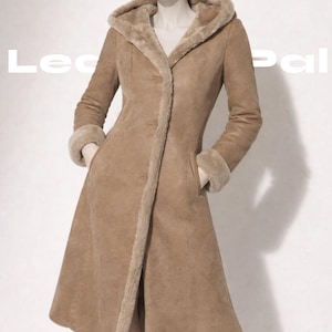 Handmade Women’s Luxury Shearling Leather Coat – Genuine Sheepskin Fur Winter Trench Coat