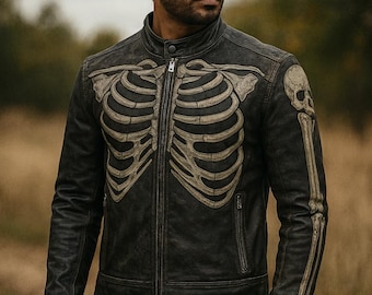 Vanson スケルトンレザージャケット | 本物の牛革バイカージャケット