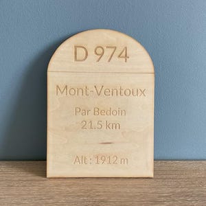 Borne kilométrique col du mont ventoux, en bois, gravé, cadeau idéal pour sportif