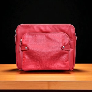 Cow Leather Red Crossbody Bag for Women | Crocodile Embossed Purse | Genuine Leather Shoulder Bag | Stylish Everyday Handbag