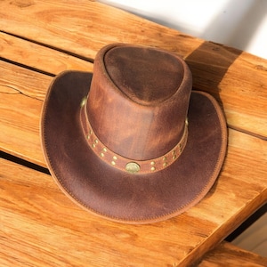 Handgemaakte lederen western hoge hoed, aangepaste cowboy cosplay hoed, goochelaar hoed, kamperen paardrijden, western mannen vrouwen Beste cadeau voor papa