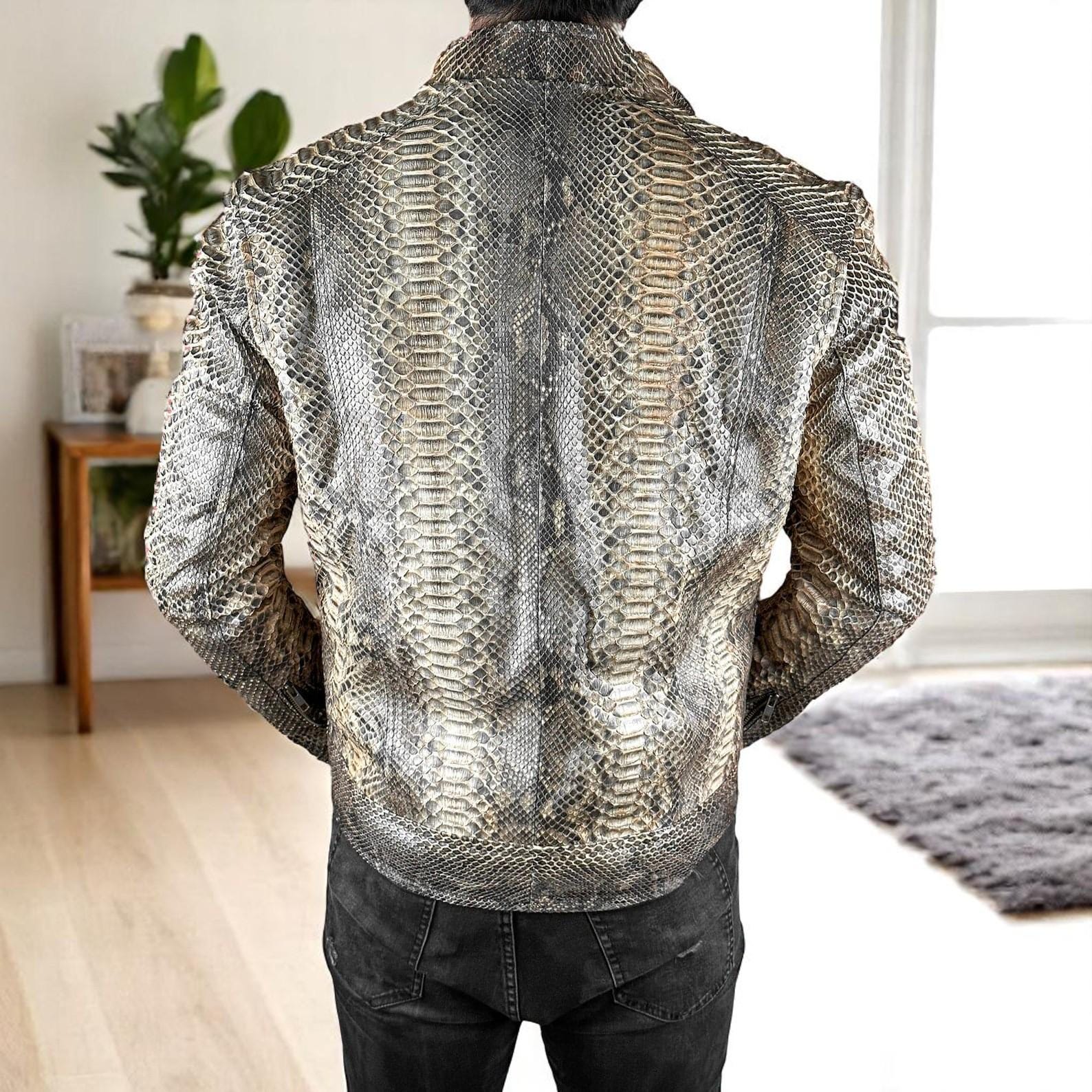 ジャケット・アウター Python Blue Nubuck Snakeskin Leather Jacket